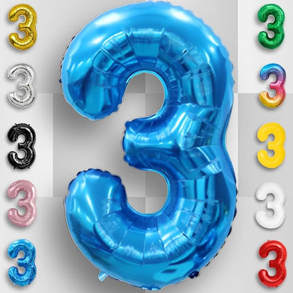 Blue Number Balloon 3 Mylar Foil Balloons 16 inch - Image 3