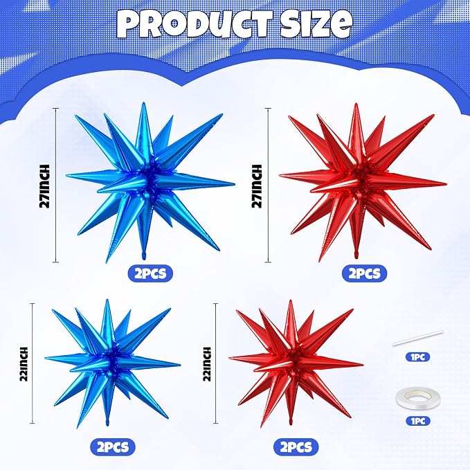 Red Blue Star Balloons, 22/27 Inch Blue And Red Star Shaped Balloons, Aluminum - Image 2