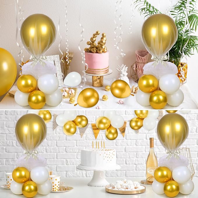 BBTO 8 Set Gold and White Table Centerpieces Balloons Stand Kit, Latex Balloons - Image 7