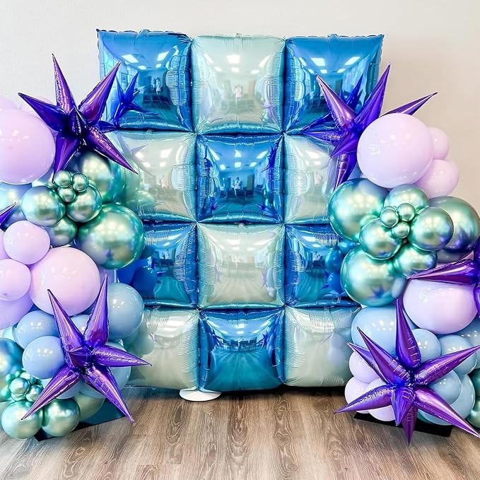 Metallic Navy Blue and Pearl Blue Square Foil Balloons Wall Tunnel Backdrop - Image 4