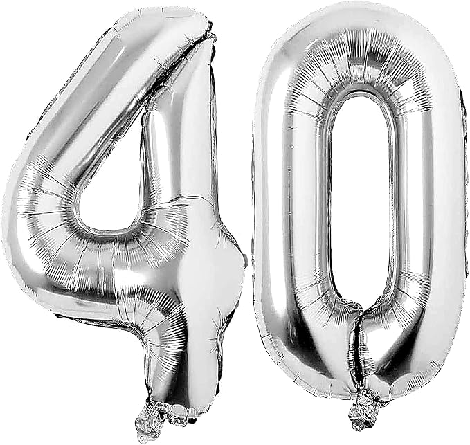 Jonhamwelbor 40 Balloon Noumbers Silver Giant Jumbo Big Large Balloons 40 Years by Jonhamwelbor