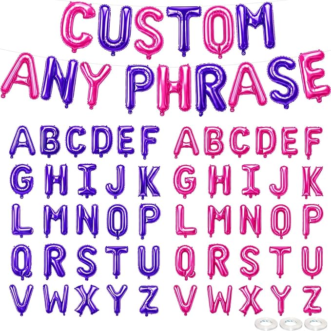 52 Pcs Letter Balloons Hot Pink Purple Balloon Banner 16 Inch 2 Sets A- Z by Togvu