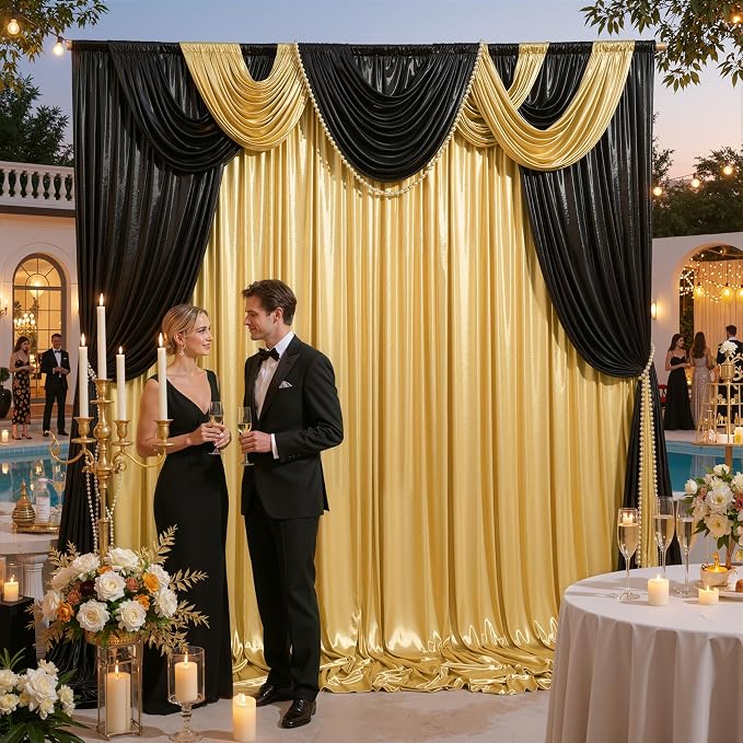 20ft x 10ft Gold Black Sequin Backdrop Curtain - Image 7