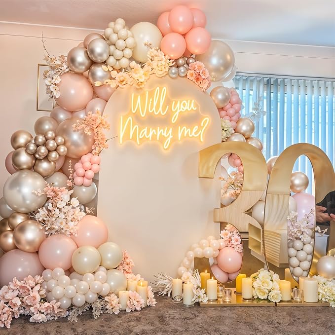 HILAVO Dusty Pink Balloon Arch Kit Boho Blush Pink Champagne Gold Double - Image 3