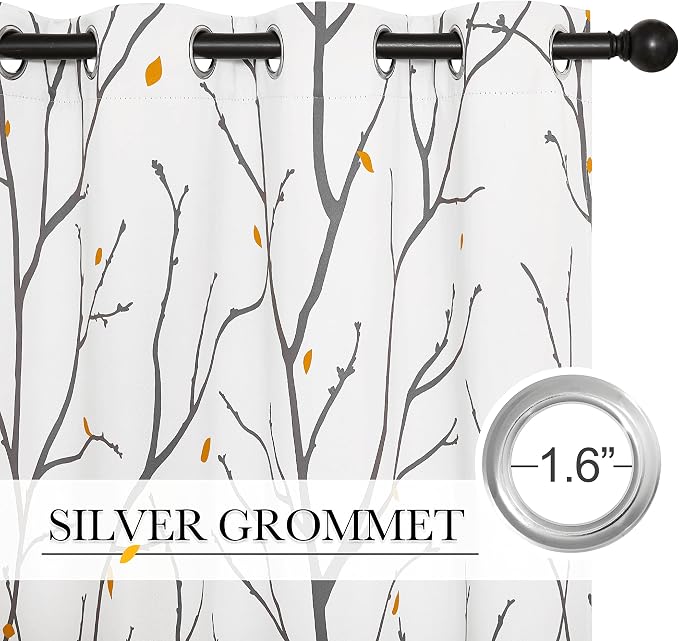 NICETOWN White Curtains with Grey Twist Branches & Flowerrain Pattern, W52 x L63 - Image 3