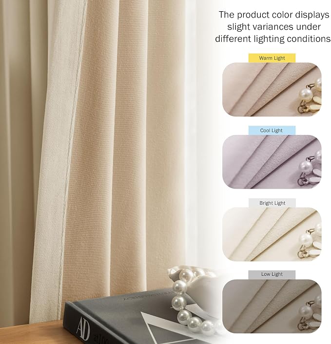 Beauoop Beige Velvet Curtains for Bedroom Living Room 52x84 2 Panels | Soft - Image 5