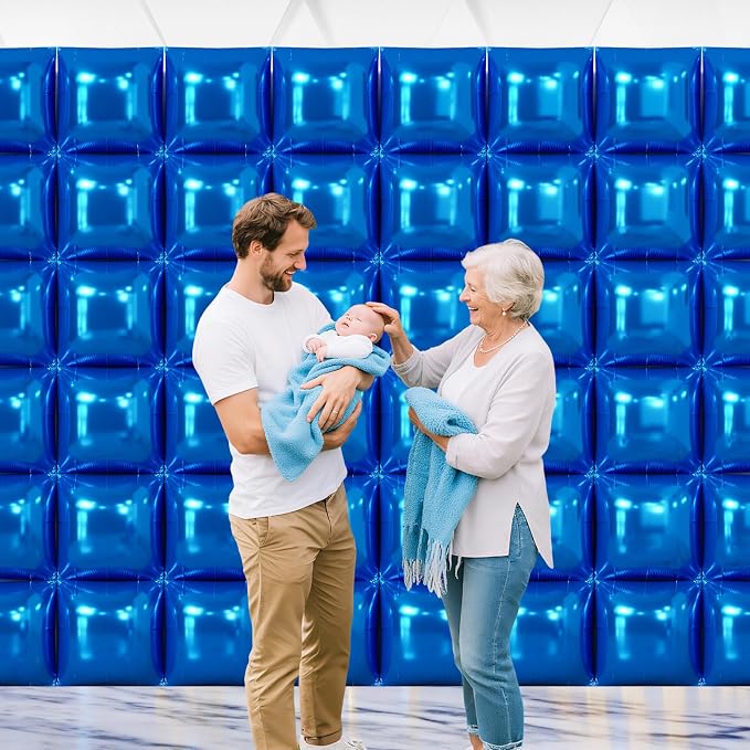 NISOCY 48PCS Metallic Blue Square Foil Balloons Wall Backdrop | Double Sided - Image 7