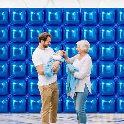 NISOCY 48PCS Metallic Blue Square Foil Balloons Wall Backdrop | Double Sided - Image 7