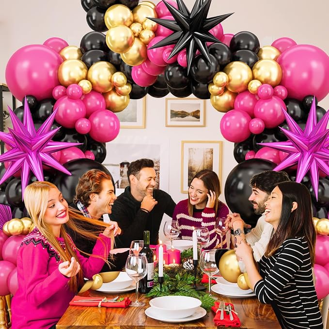 Hot Pink Black Balloon Arch Kit, Balloon Garland - Image 6