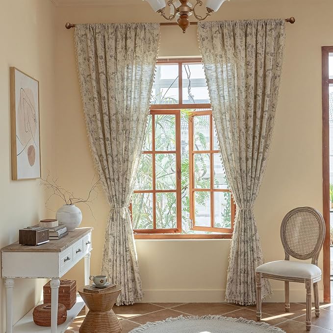 ENJOYBRIDAL Floral Curtains 63 Inch Length Vintage 2 Panels Drapes Short Rod - Image 5