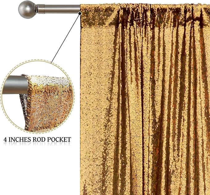 Sugargirl Black Gold Sequin Backdrop Curtain 6 Panels 2FTx8FT Glitter Black - Image 4