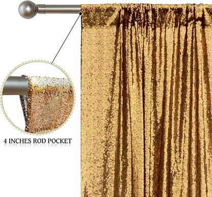 Sugargirl Black Gold Sequin Backdrop Curtain 2 Panels 2FTx8FT Glitter Black - Image 6