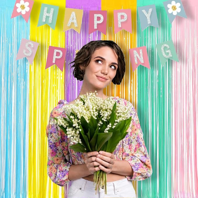 BRAVESHINE Tinsel Foil Fringe Curtains | Pastel Colourful Party Backdrop | 2Pcs - Image 5