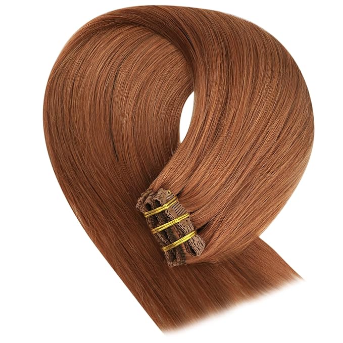 YoungSee Hair Extensions Clip ins Copper Clip in Human Hair Extensions Copper Straight Clip in Extensions Dyable Remy Hair for Women 20inch 120g 7pcs