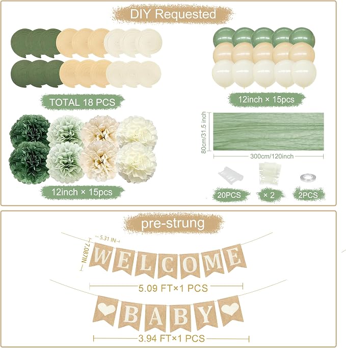 Baby Shower Party Decorations Kit Welcome Baby Heart Burlap Banner - Image 2