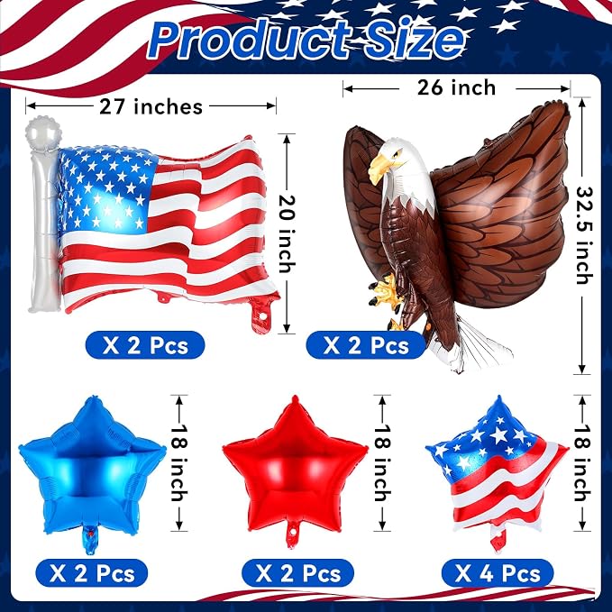12 Pcs Patriotic Balloons, Eagle American Flag Balloon, 4th of July Balloons - Image 2