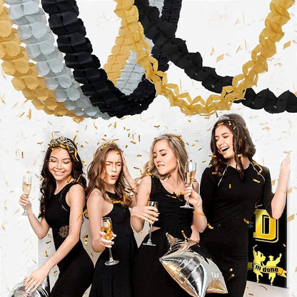 Black-Gold Silver Party-Decorations Streamers Garland - 157Ft Graduation - Image 5
