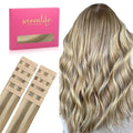 WENNALIFE Tape in Hair Extensions Human Hair Ash Brown with Platinum Blonde Highlights Tape in Extensions, 10pcs 30g 22 inch Remy Invisible Tape Ins Straight Colored Soft Refill Set