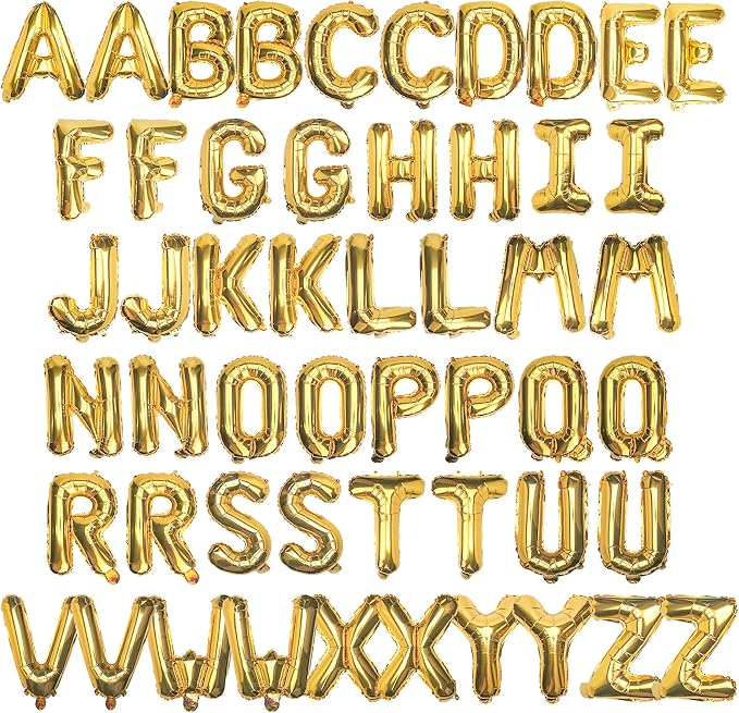 52Pcs 16 Inch Gold Letter Balloons, Reusable Shiny A-Z Foil Balloon Letters | by Makeyourpartypop