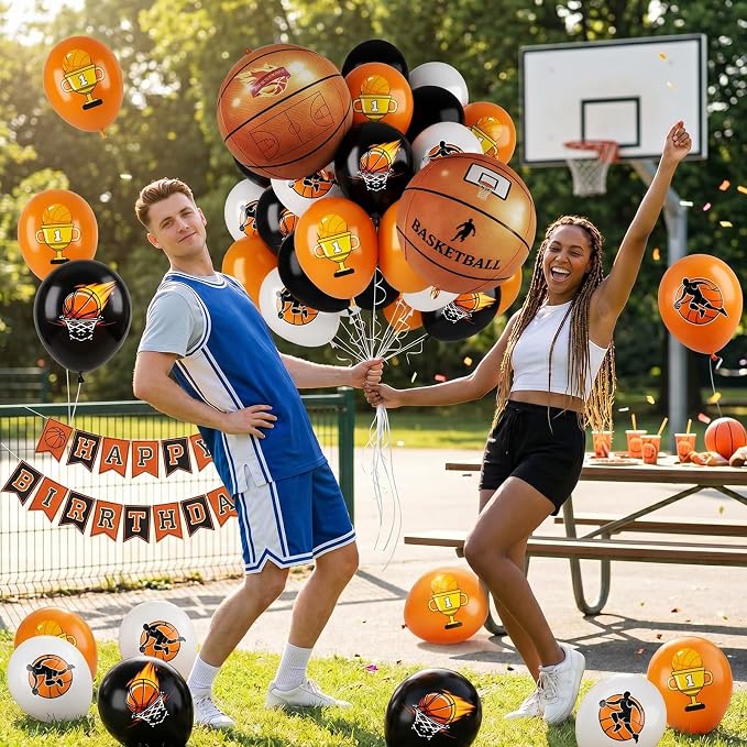 Basketball Balloons, 12 Inch Black Orange White Party Balloons - Image 7