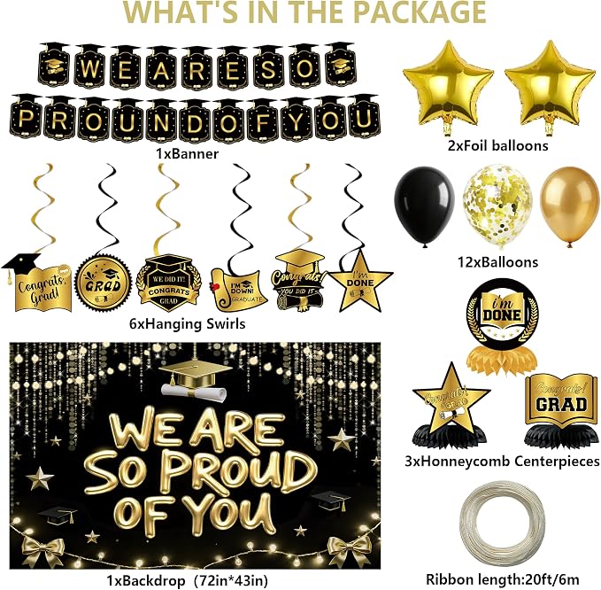 Black Gold We are So Proud of You Decorations, We are So Proud of You Banner - Image 2