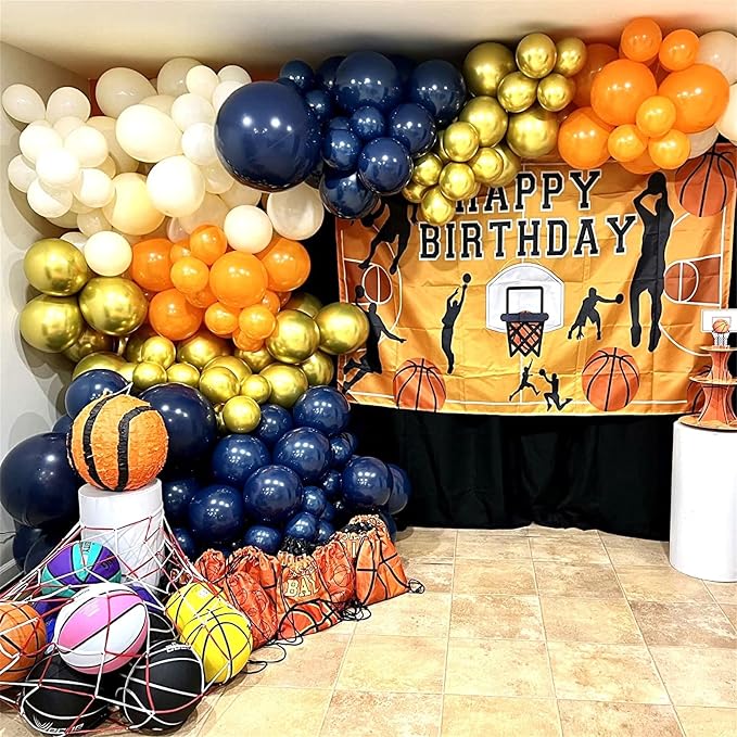 Isndare 35pc Navy Blue & Orange Balloons Set, Metallic Gold, Party Decorations - Image 4