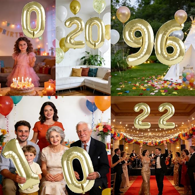 40 Inch Number 96 Balloons for 96th Birthday Party Decorations, 0-100 Champagne - Image 7