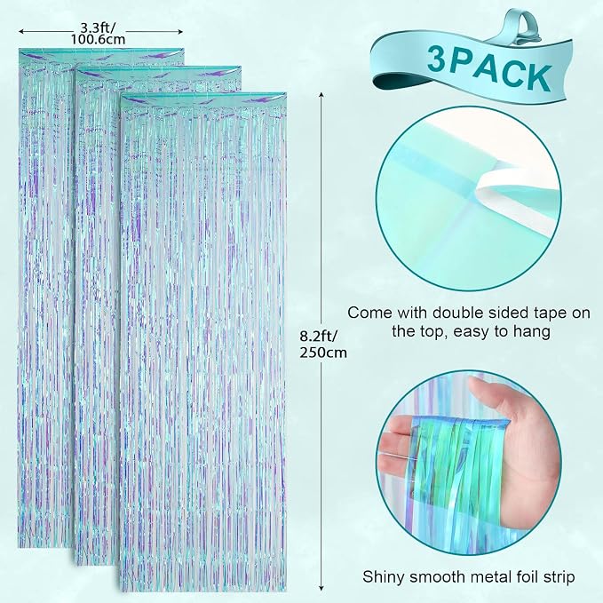 Voircoloria Iridescent Foil Fringe Backdrop Curtains, 3 Pack | Tinsel Streamers - Image 3