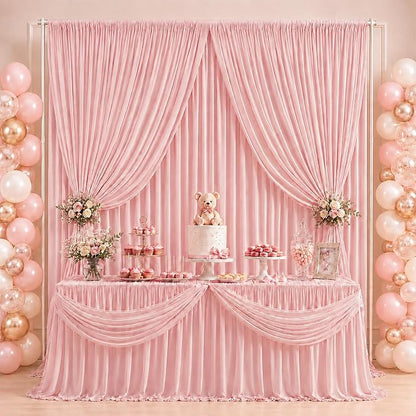 ESGOTBME 10x10ft Wrinkle Free Blush Pink Backdrop Curtain - Image 6