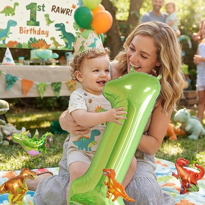 Dinosaur 1st Birthday Decorations 40 Inch Giant Green Number 1 Foil Balloon | - Image 4