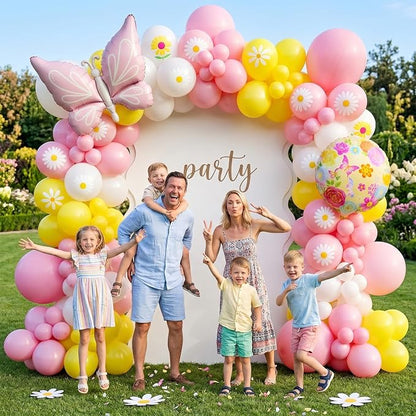 Flower Balloons, 12 Inch Pink Yellow White Daisy Printed Balloon, Butterfly - Image 8