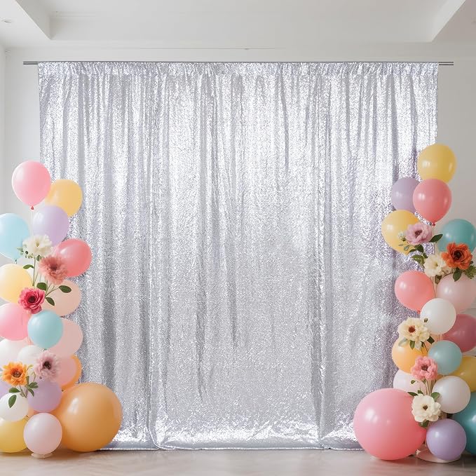 SquarePie 10x10ft Silver Sequin Backdrop, High Density Non-Transparent Glitter - Image 7