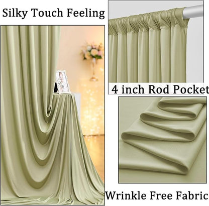 10ft x 10ft Wrinkle Free Sage Green Backdrop Curtains - Image 2