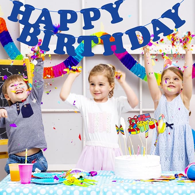 Navy Blue Happy Birthday Banner Sign Blue Birthday Party Supplies - Image 6
