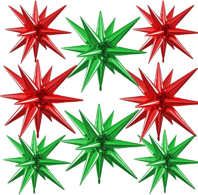 Red Green Star Balloons, 22/27 Inch Red and Green Star Foil Balloons, Cone by Paready