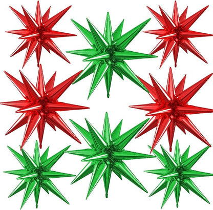 Red Green Star Balloons, 22/27 Inch Red and Green Star Foil Balloons, Cone by Paready