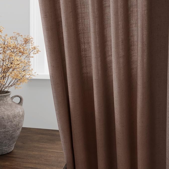 Mocha Mousse Curtains 90 Inch Length 2 Panel Set Back Tab Rod Pocket Linen Boho - Image 4