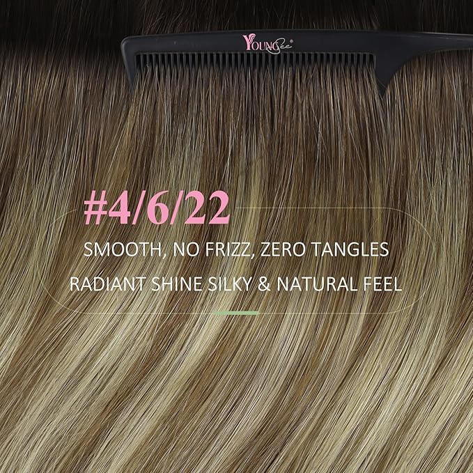 YoungSee Tape in Extensions Human Hair Balayage Hair Extensions Tape in Brown Ombre Medium Brown with Blonde Tape in Hair Extensions 20pcs Human Hair Tape-in Extension 20 Inches 50g