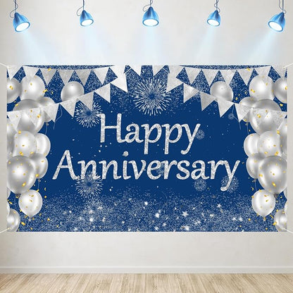Blue Happy Anniversary Banner, Wedding Anniversary Sign Decorations Supplies by Unknown