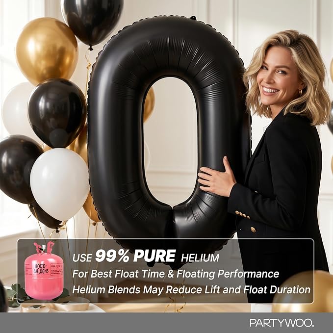 PartyWoo Number Balloons 40 Inch Black Number 0 Kit 25pcs - Image 5