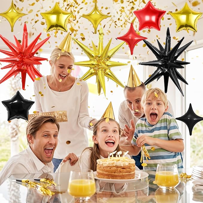 14pcs Red Black Gold Star Balloons, Mixed Star Foil Balloon, 22Inch Explosion - Image 3