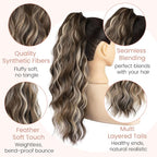 Claw Clip Ponytail Extension 18 Inch Curly Wavy Ponytail Extension Jaw Clip on Pony Tails Hairpiece for Women Fluffy Natural Synthetic for Daily Use (Chocolate Brown with Blonde Highlights)