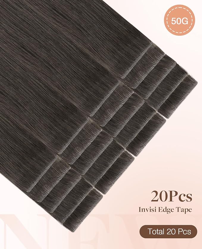 GOO GOO Invisi Edge Tape in Hair Extensions Human Hair, 1C Mocha Brown 20pcs 22inch 50g, Virgin Remy Hair, Seamless Injected Tape, Natural Look