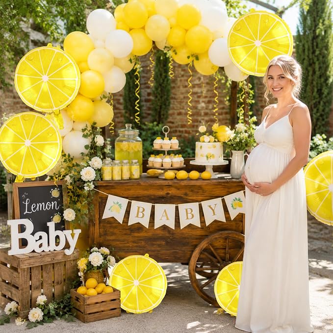Lemon Foil Balloons 6 Pcs 18 Inch Summer Lemonade Balloons Yellow Citrus Fruit - Image 2