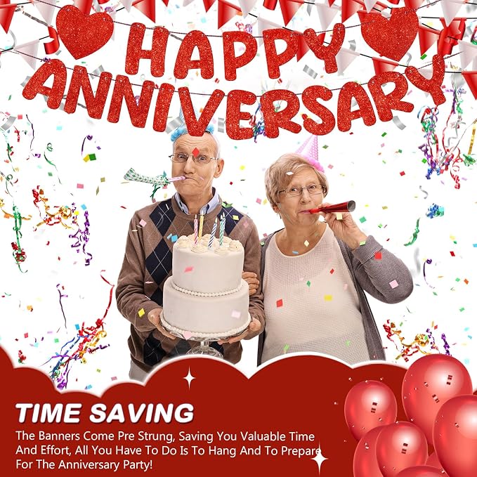 Fulmoon Happy Anniversary Banner Glitter Happy Anniversary Decorations Wedding - Image 6
