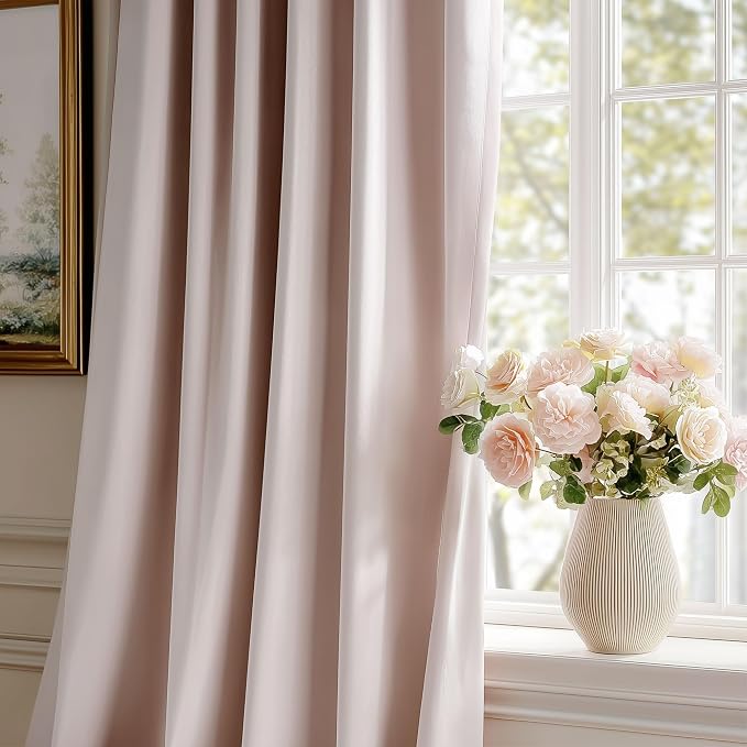 Beauoop Velvet Curtains for Bedroom Living Room Pink 52x84 2 Panels | Soft - Image 2