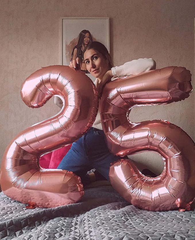 40 Inch Rose Gold 25 Number Balloons Giant Jumbo Huge 25 or 52 Foil Mylar - Image 6