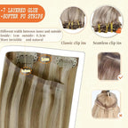 Full Shine Blonde Highlights Clip in Extensions Seamless Human Hair Clip ins Light Brown with Platinum Blonde Extensions Clip ins for Women Full Head 18 Inch 8 PCS 120 G