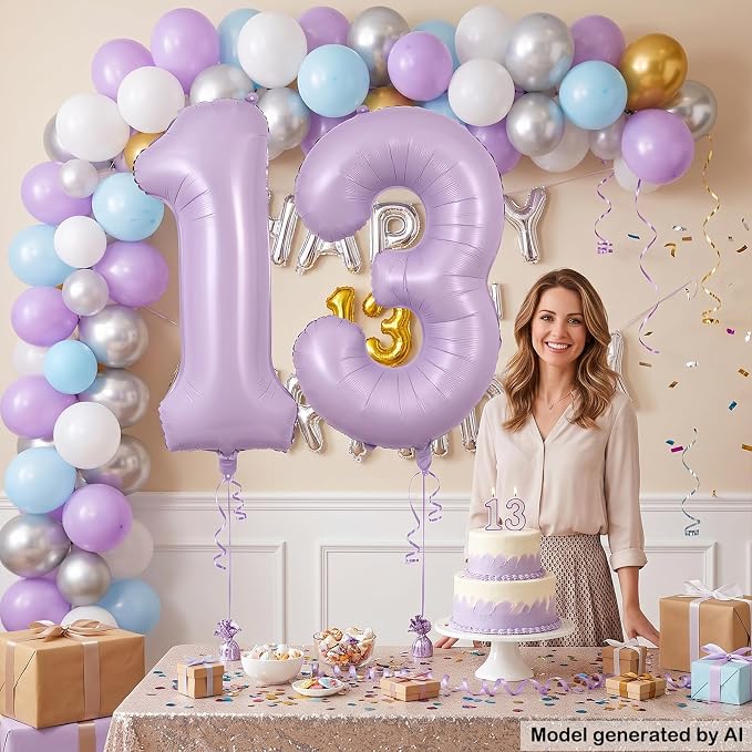 40" Pastel Purple Foil Number 13 Balloon - Image 4