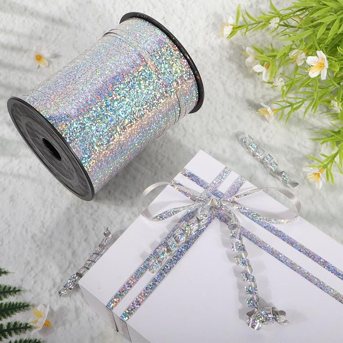 500 Yards Laser Silver Curling Ribbon, 1/5 Inch Wide Shining Metallic Ribbons - Image 4